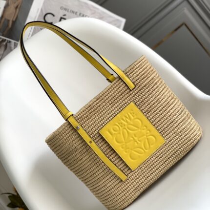 Loewe Square Basket Small Raffia Tote Bag
