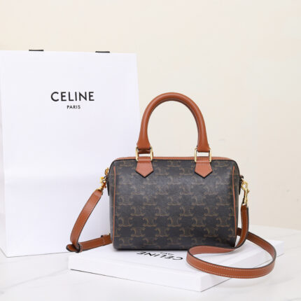 CELINE SMALL BOSTON IN Triomphe Canvas and calfskin