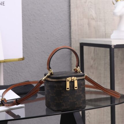 CELINE MINI VANITY CASE IN Triomphe Canvas and Calfskin