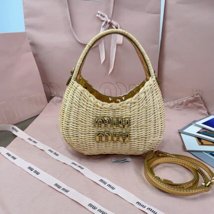 miu miu Wander Mini Rattan Shoulder Bag