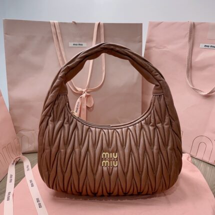 miu miu Wander Matelassé Large Hobo Bag in Nappa Leather