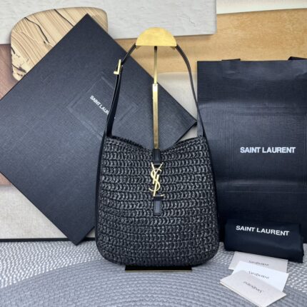 Saint Laurent LE 5 À 7 supple small in raffia and leather