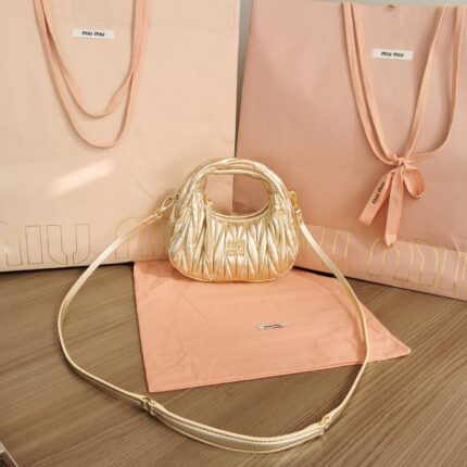 miu miu Wander matelassé nappa leather hobo mini-bag