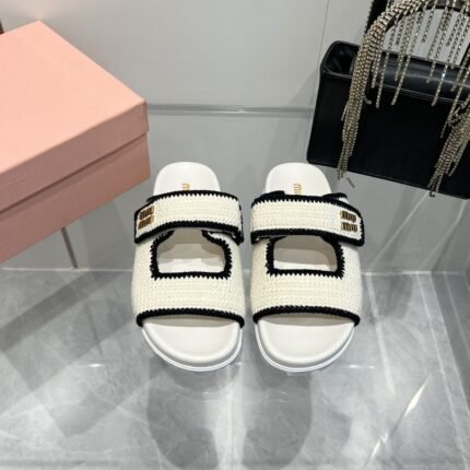 miu miu Crochet knit slides